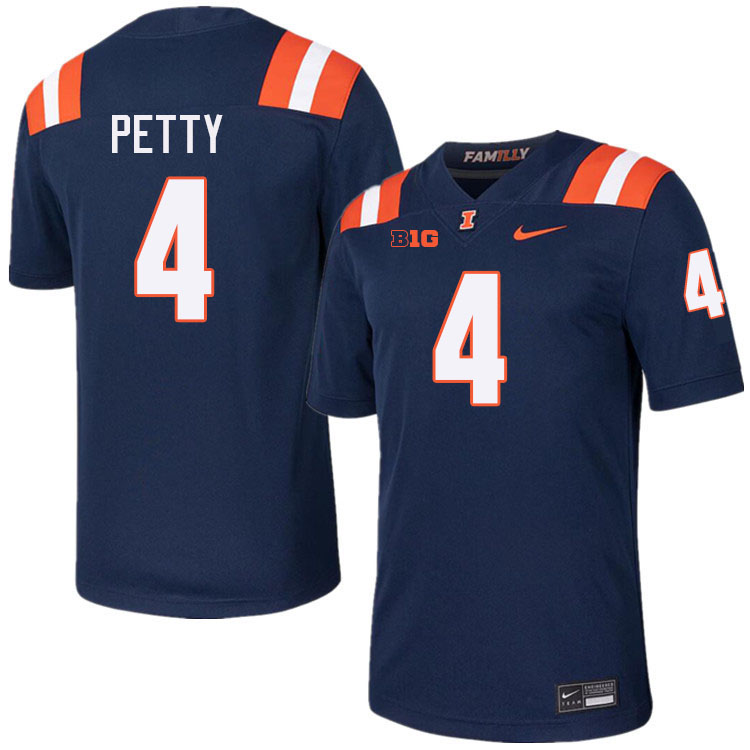 Men #4 Trey Petty Illinois Fighting Illini College Football Jerseys Stitched-Navy